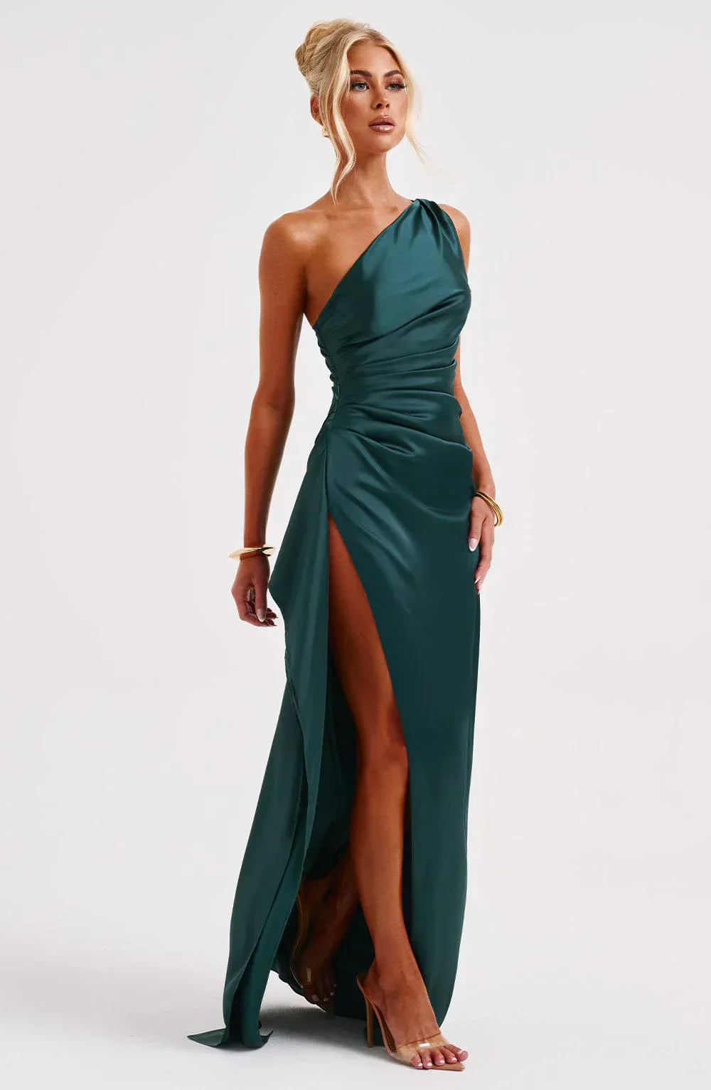 IRINA | Satijnen One-Shoulder Splitjurk voor Speciale Gelegenheden