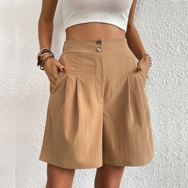 LYSSA | High-Waist Short met Plooien en Dubbele Knoopsluiting
