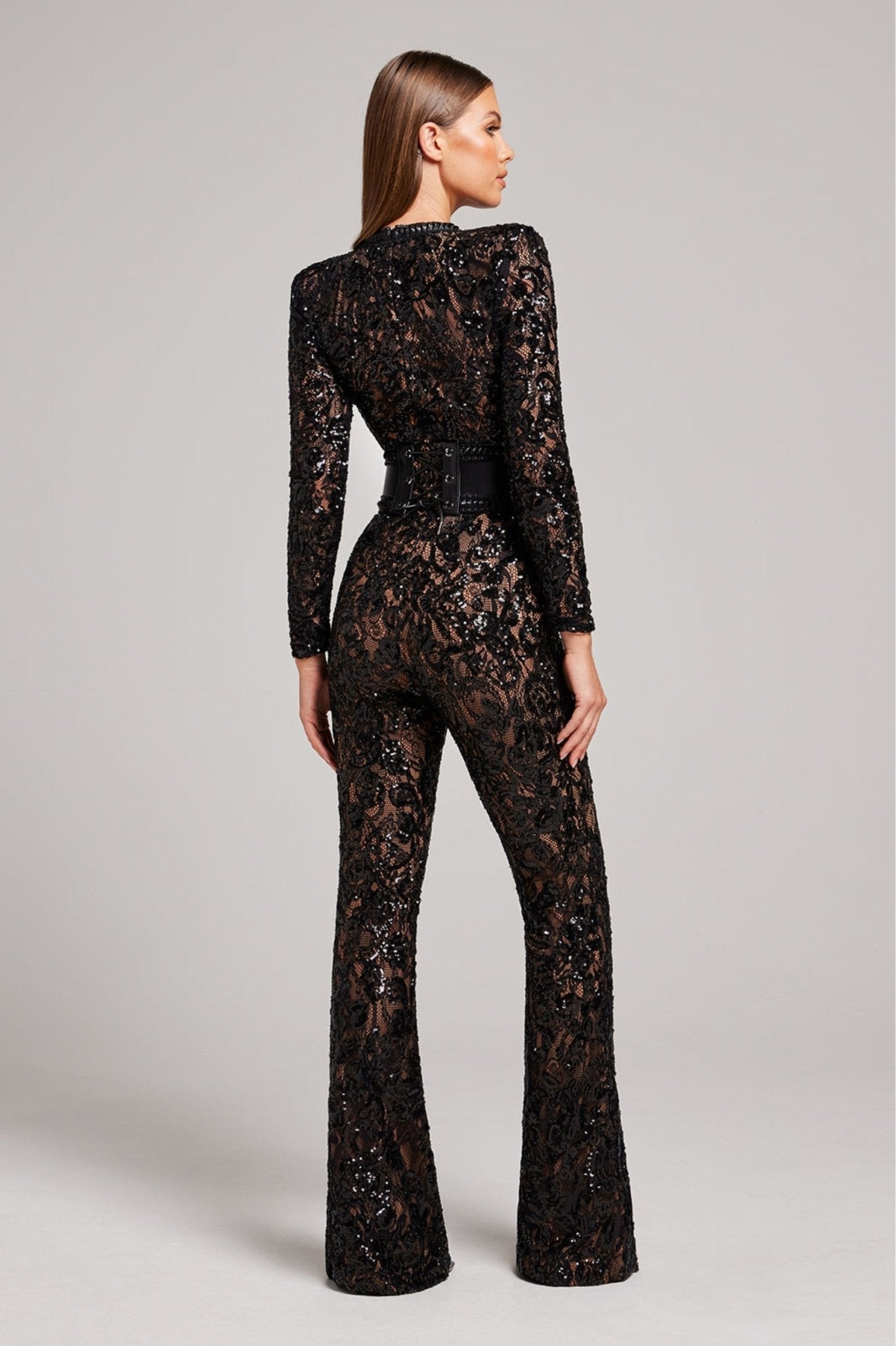 Bella | Lange Mouw Jumpsuit | Glamoureuze Avonden | Luxe Pailletten en Kant