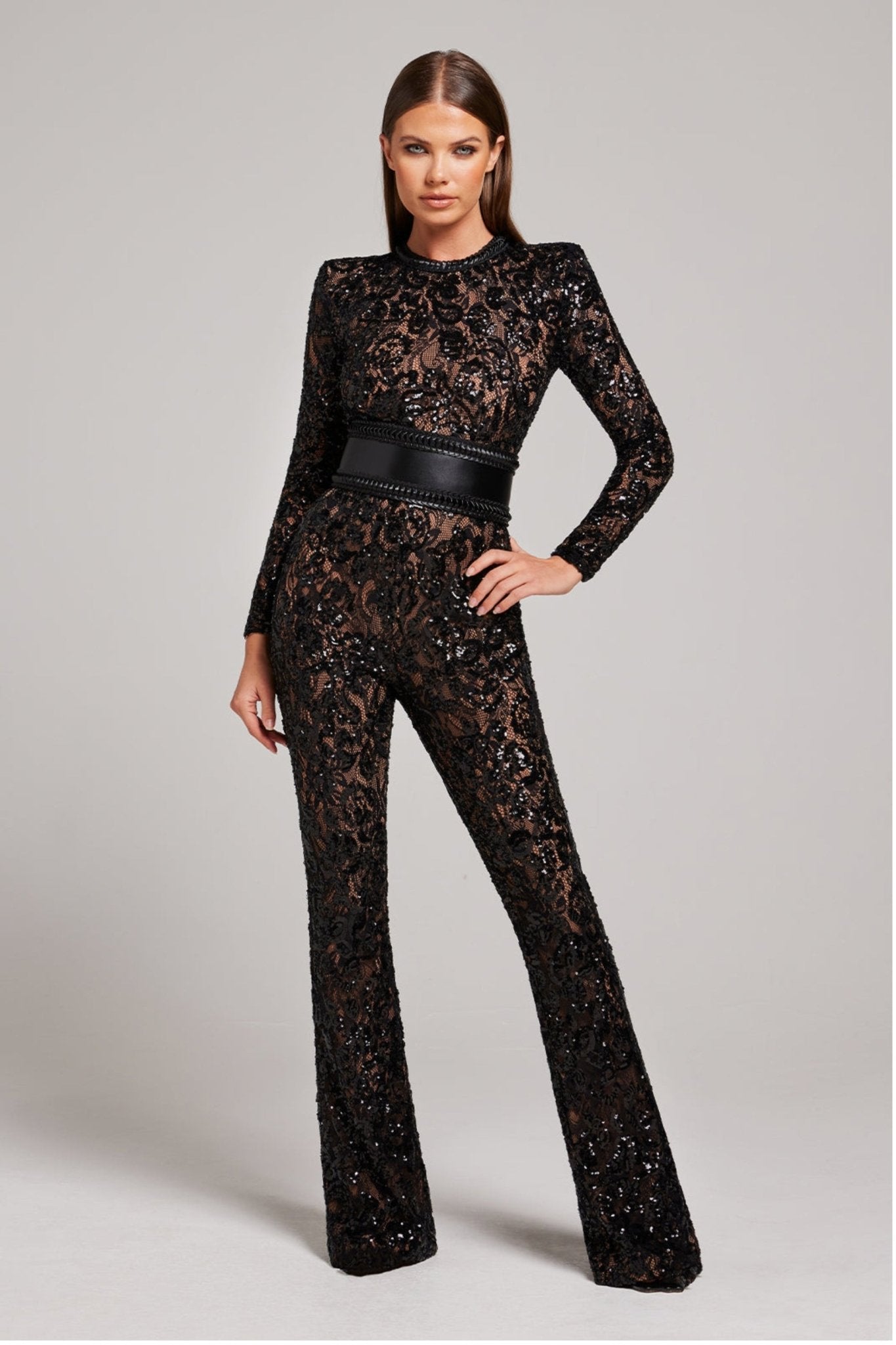 Bella | Lange Mouw Jumpsuit | Glamoureuze Avonden | Luxe Pailletten en Kant