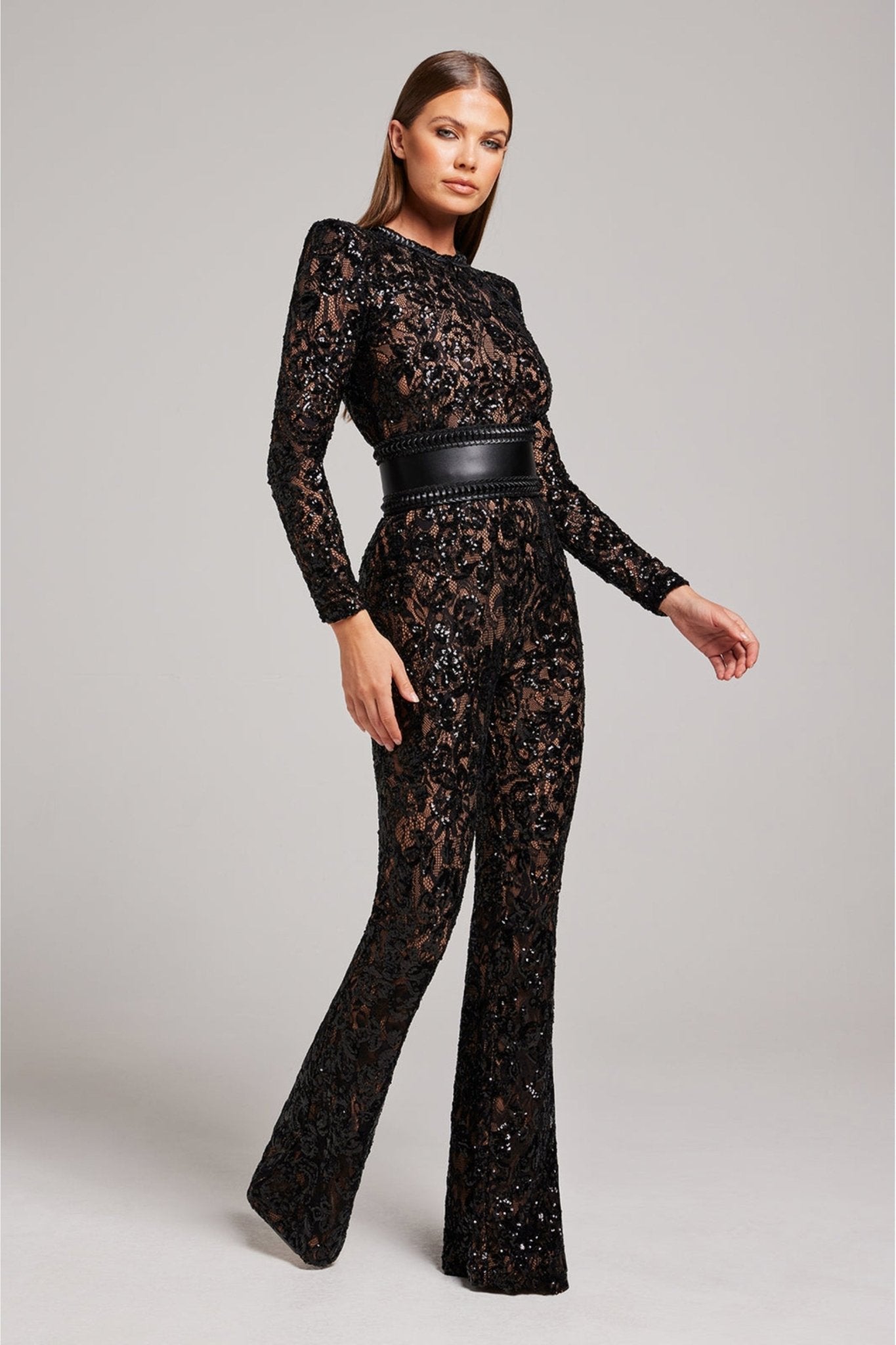Bella | Lange Mouw Jumpsuit | Glamoureuze Avonden | Luxe Pailletten en Kant