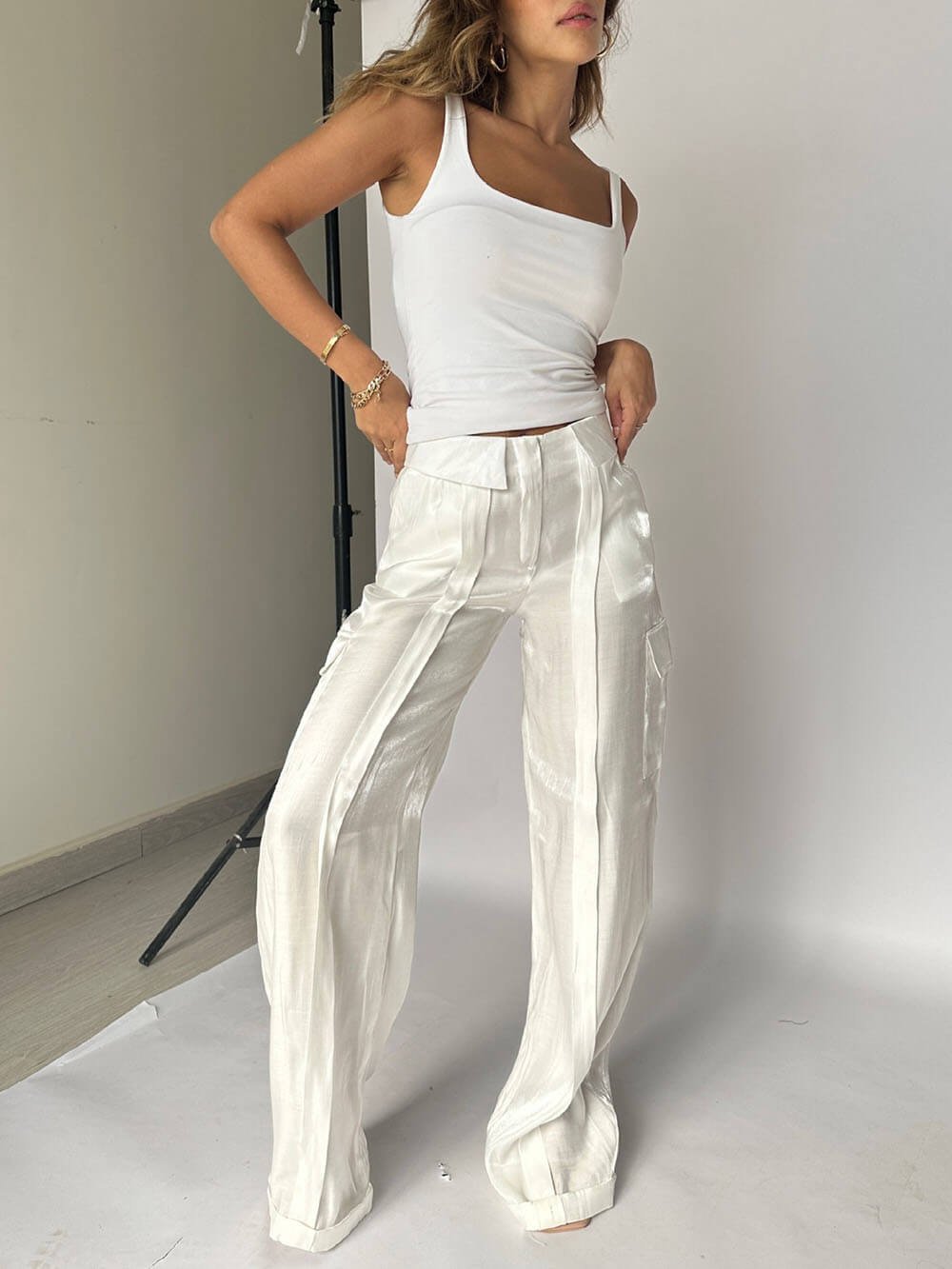 VIRENA | Glitter Wijde Pantalon met Taillekoord