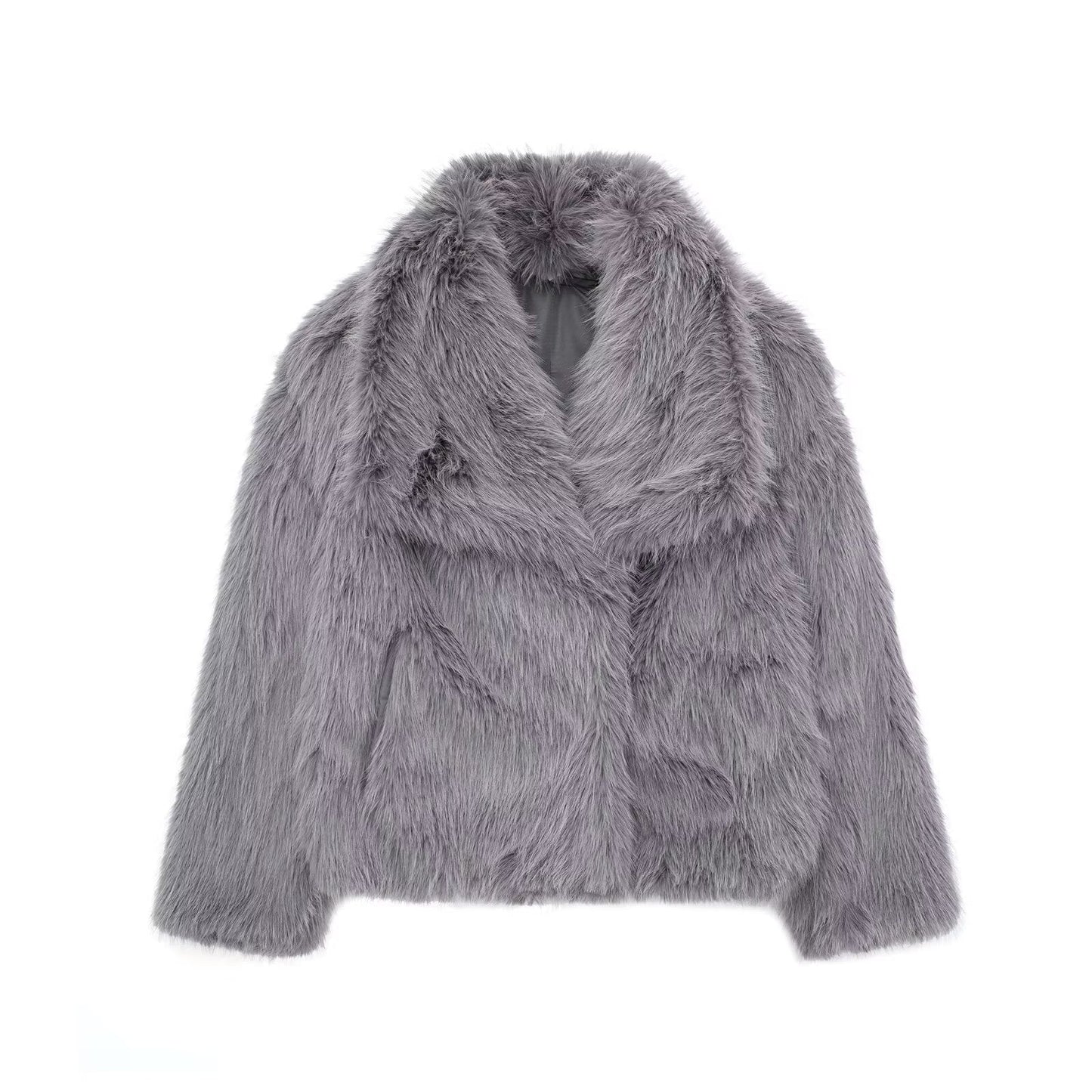 Luxe pluche dames winterjas met turn-down kraag | Trendy kort model