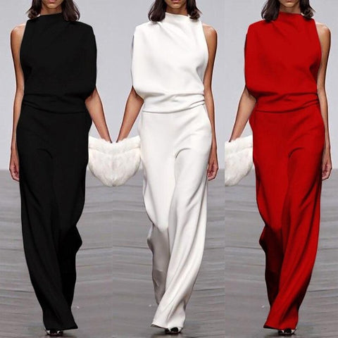 Loreva | Asymmetrische Jumpsuit met Hoge Kraag en Ontblote Schouder