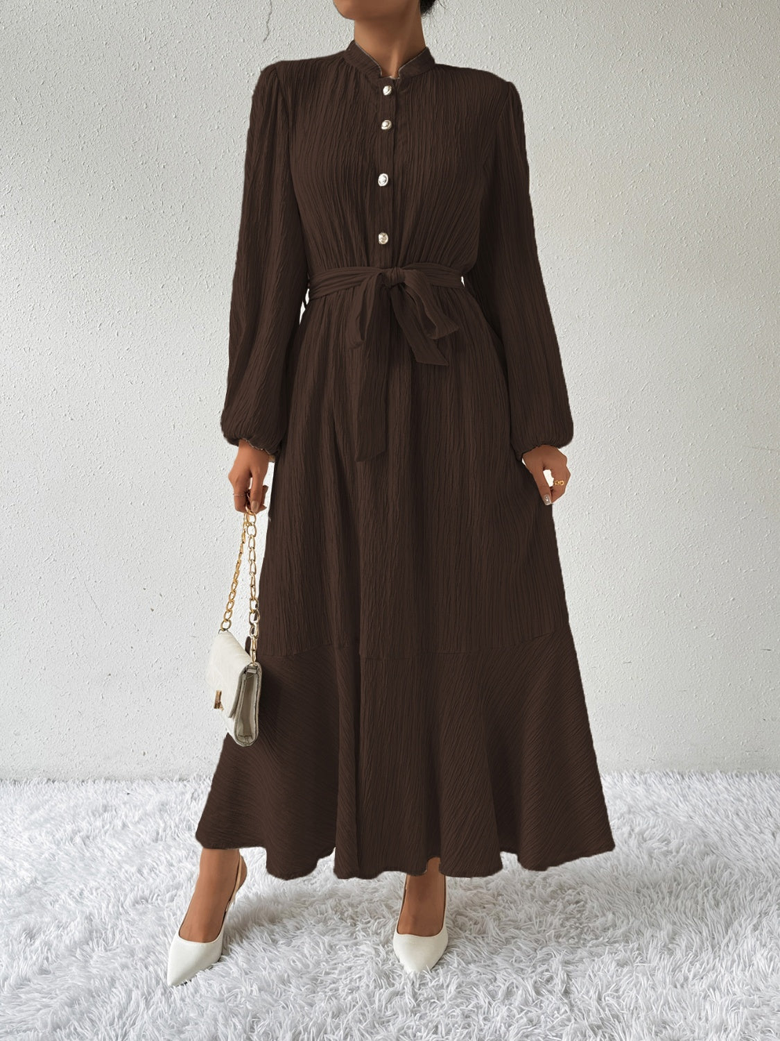 MAUREEN | Jurk met Lange Mouwen en Tailleaccent
