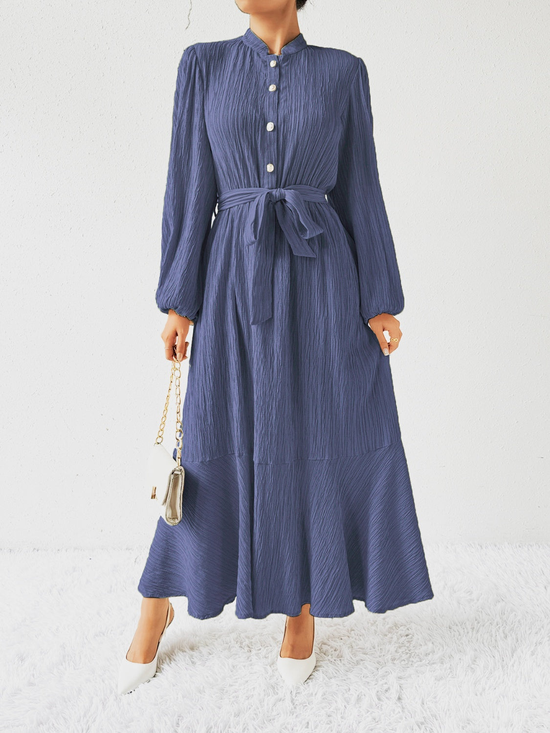 MAUREEN | Jurk met Lange Mouwen en Tailleaccent
