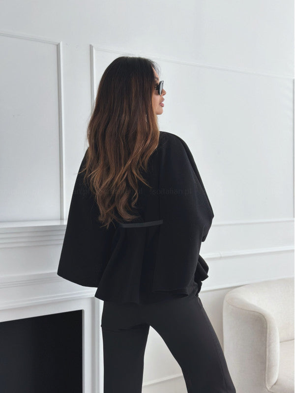 Batwing jas met riem en brede mouwen | Elegante mantel in wolmix