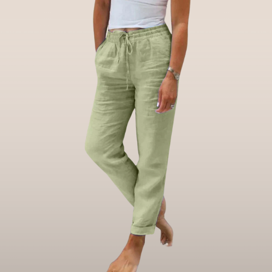 NOÉVA | Linnen zomerbroek met elastische taille en rechte pijpen