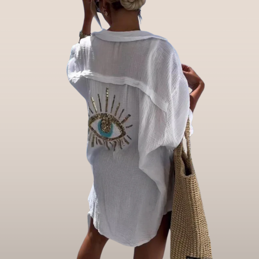AYELIN | Strand tuniek met gouden oogdetail – Luchtige oversized fit