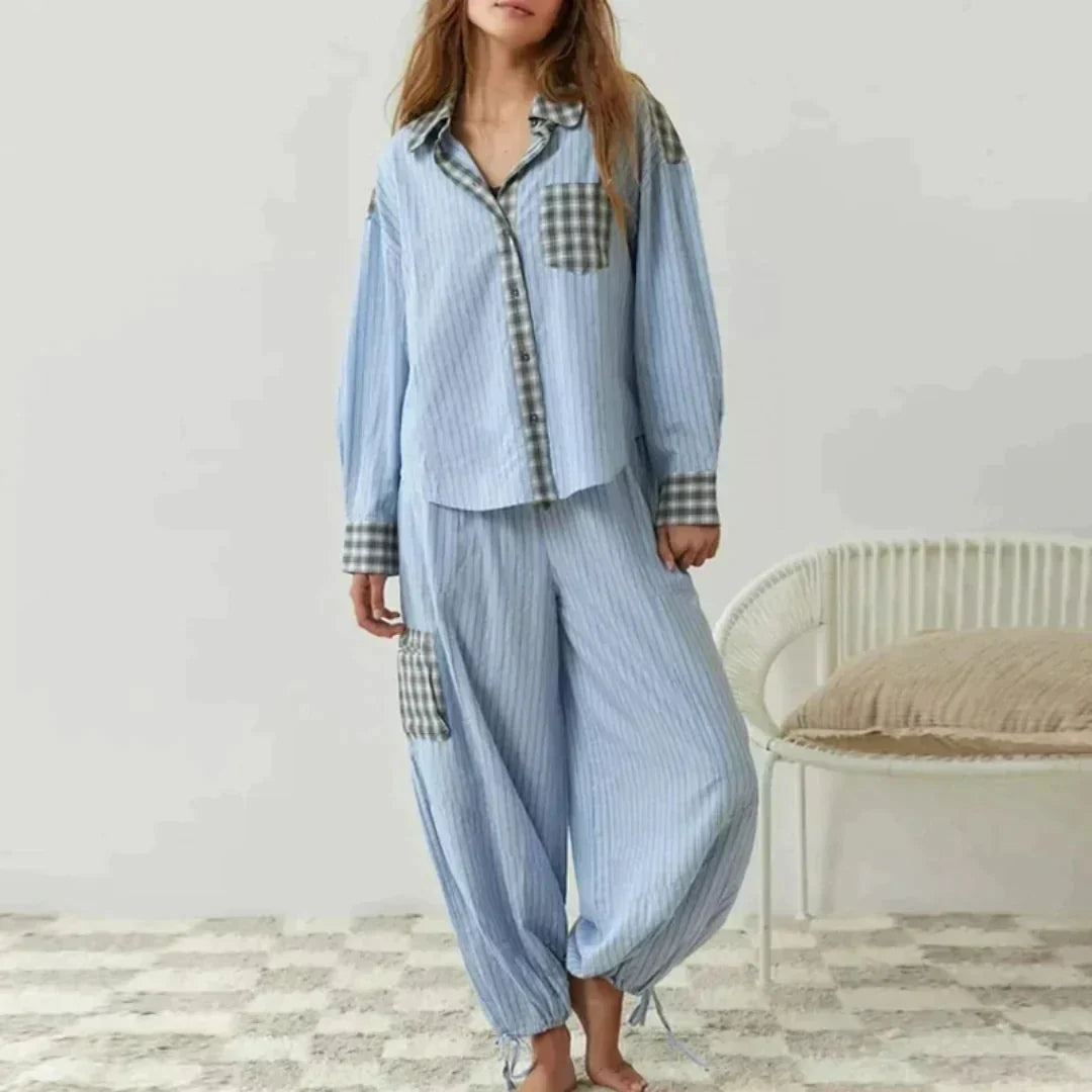 MARILU | Geruite Pyjama Set met Lange Mouwen