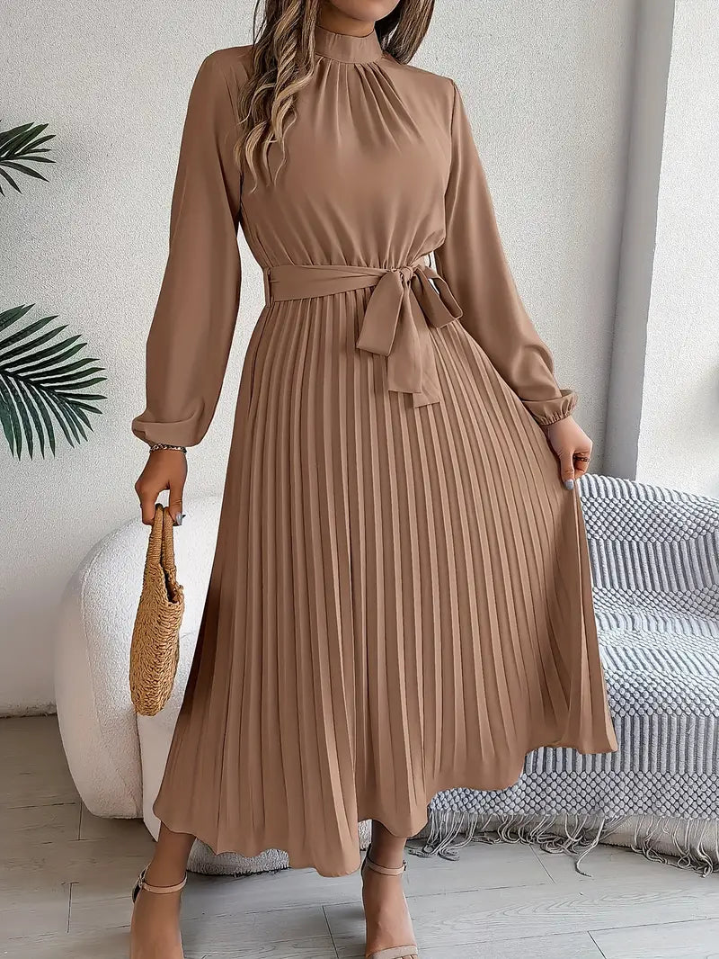SERENA – Minimalistische Midi Jurk met Ceintuur