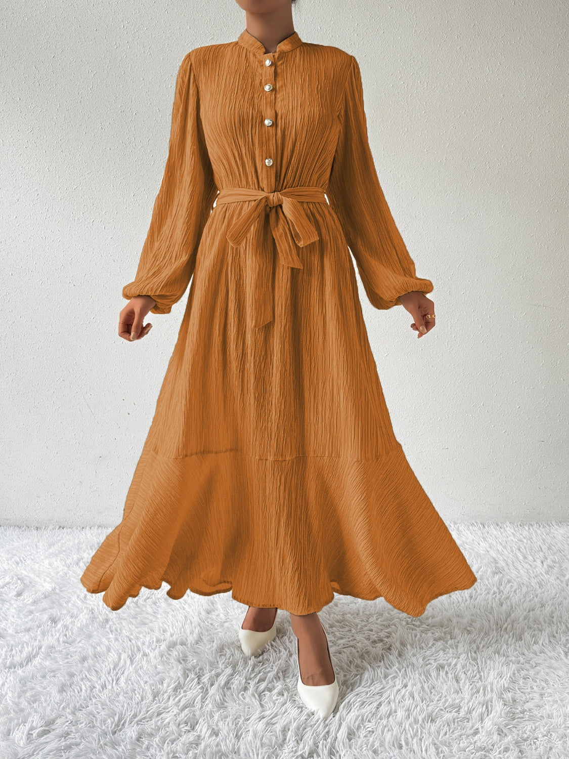 MAUREEN | Jurk met Lange Mouwen en Tailleaccent