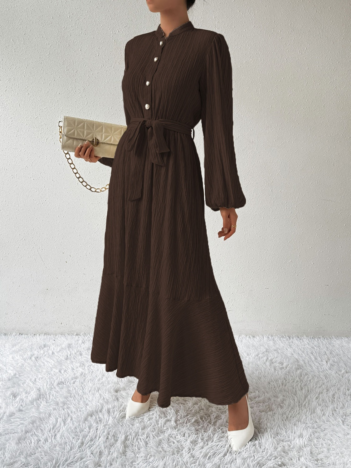 MAUREEN | Jurk met Lange Mouwen en Tailleaccent