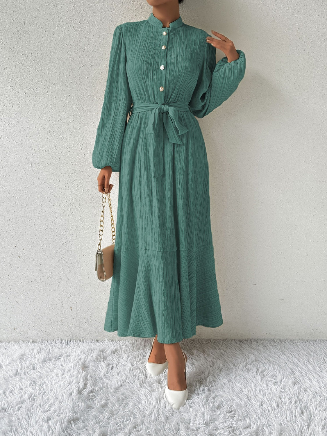 MAUREEN | Jurk met Lange Mouwen en Tailleaccent