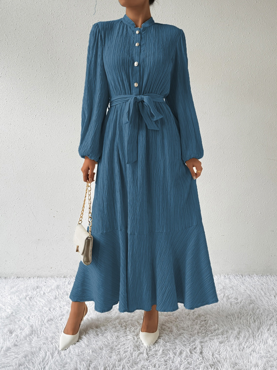 MAUREEN | Jurk met Lange Mouwen en Tailleaccent