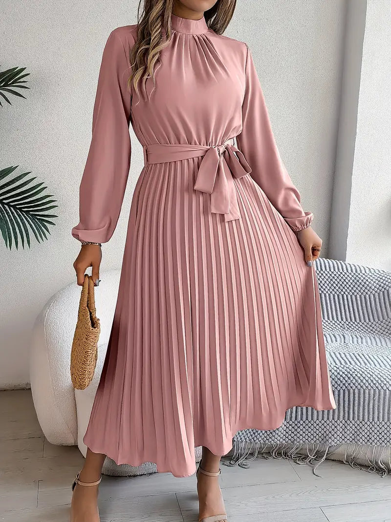 SERENA – Minimalistische Midi Jurk met Ceintuur