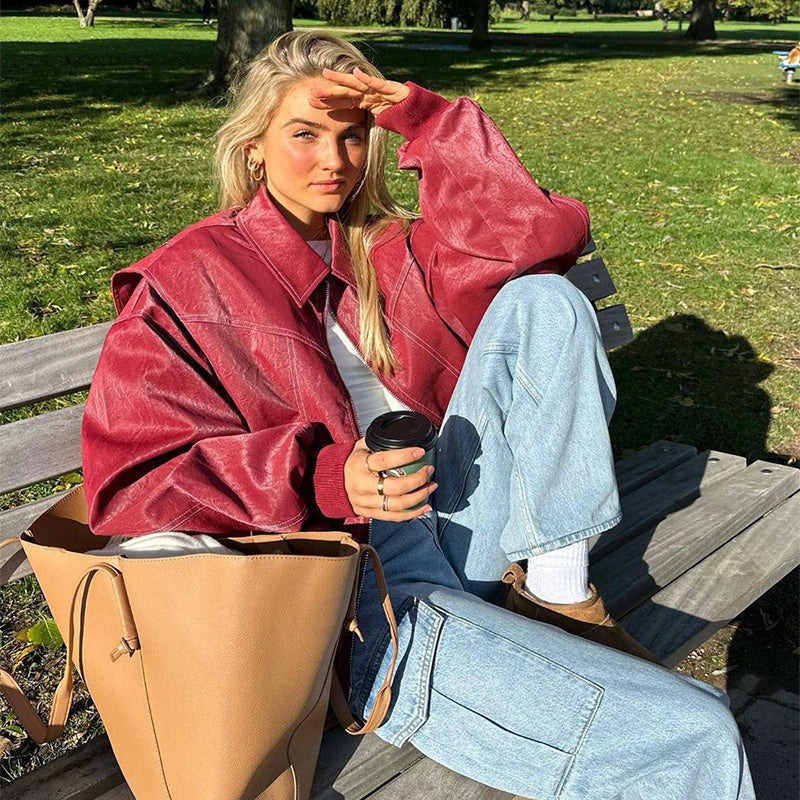 Oversized bomberjack met contrasterende stiksels