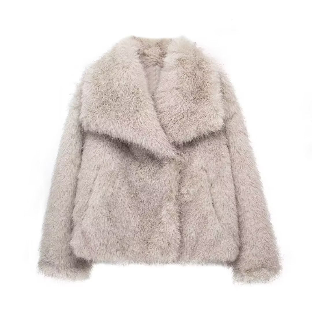 Luxe pluche dames winterjas met turn-down kraag | Trendy kort model