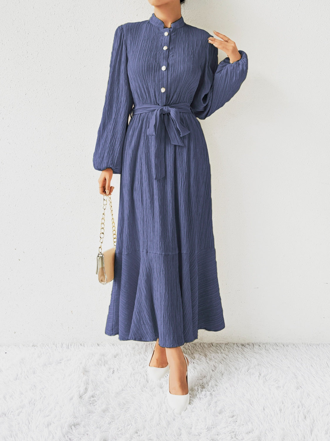 MAUREEN | Jurk met Lange Mouwen en Tailleaccent