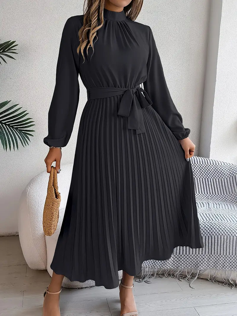 SERENA – Minimalistische Midi Jurk met Ceintuur
