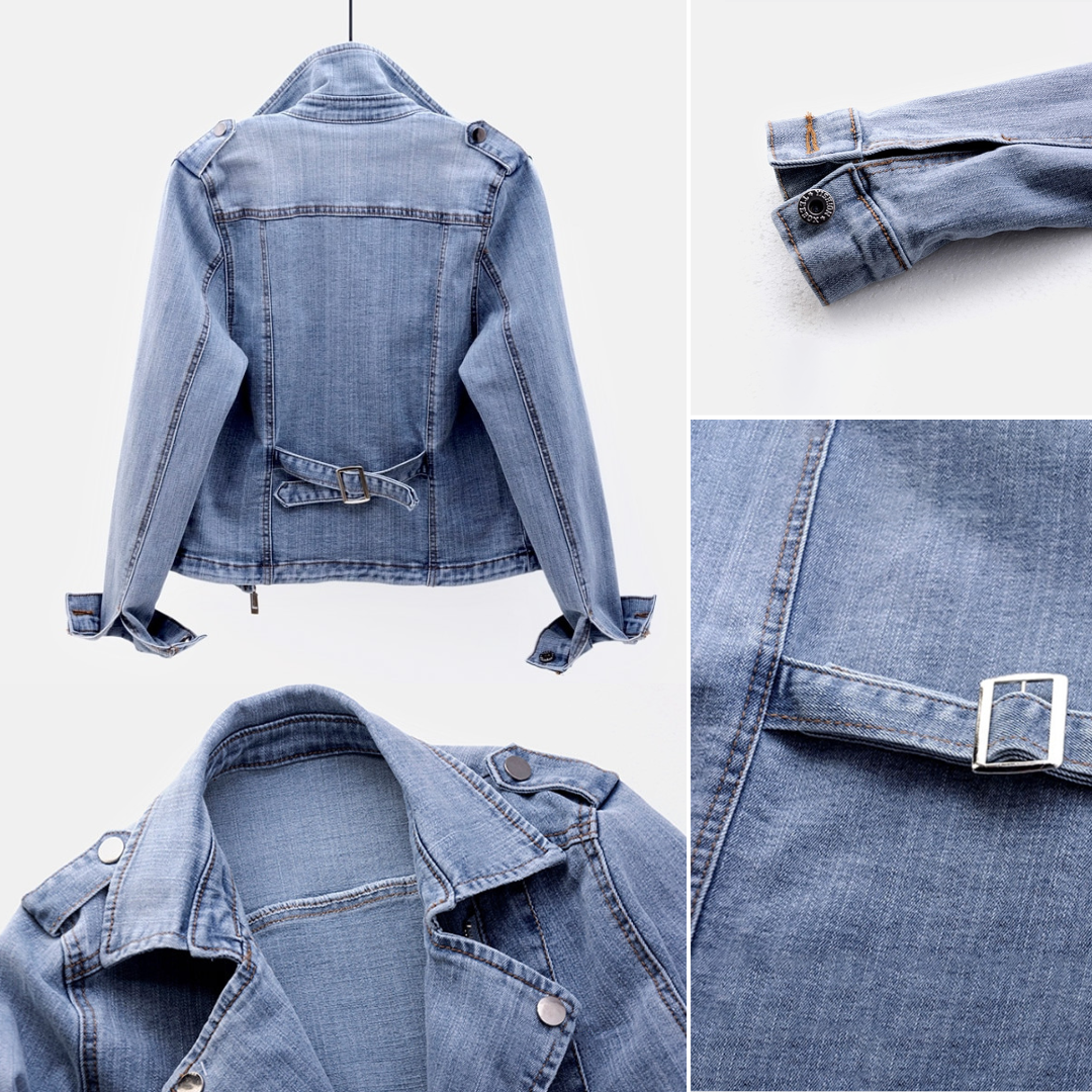 Zarelle | Denim Spijkerjack met Asymmetrische Rits en Stoer Silhouet