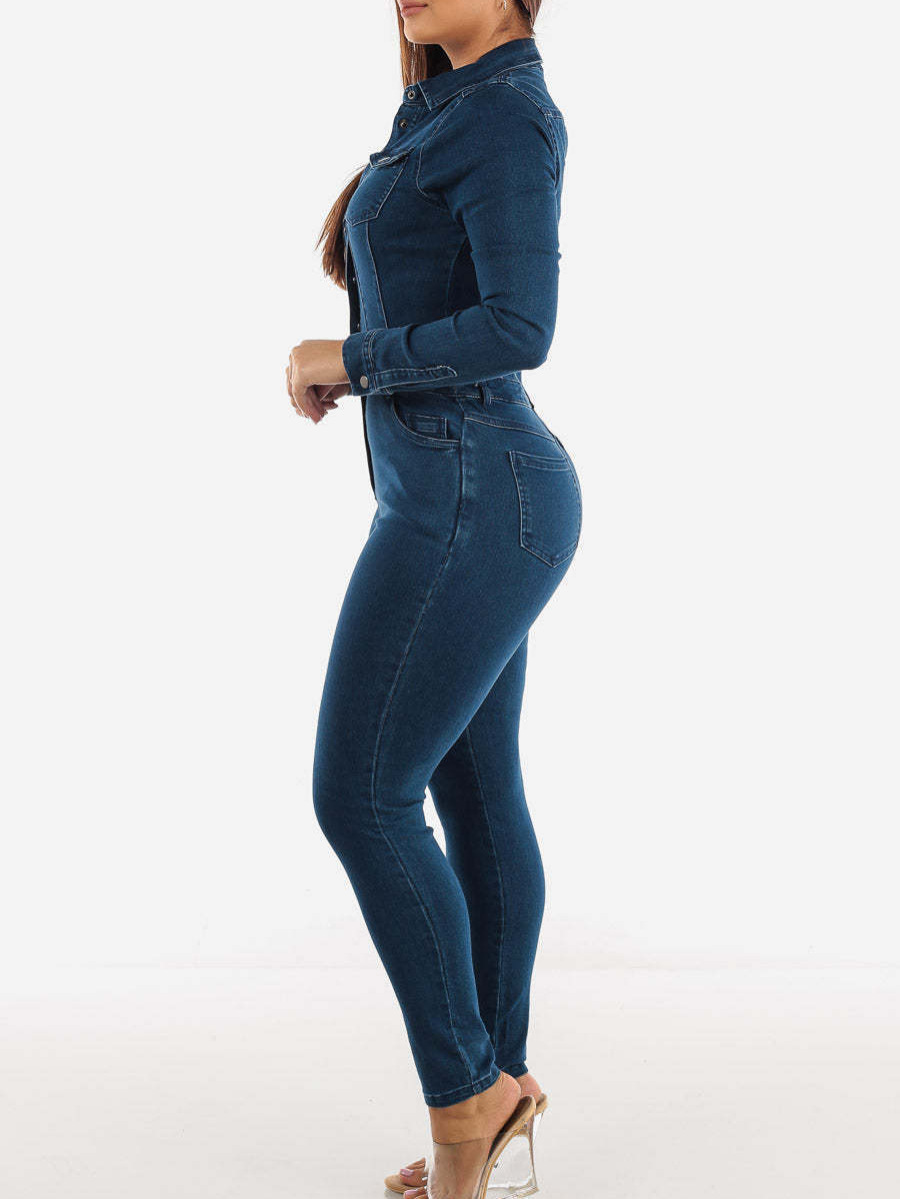MADELEINE | Donkergrijze Denim Jumpsuit met Ceintuur