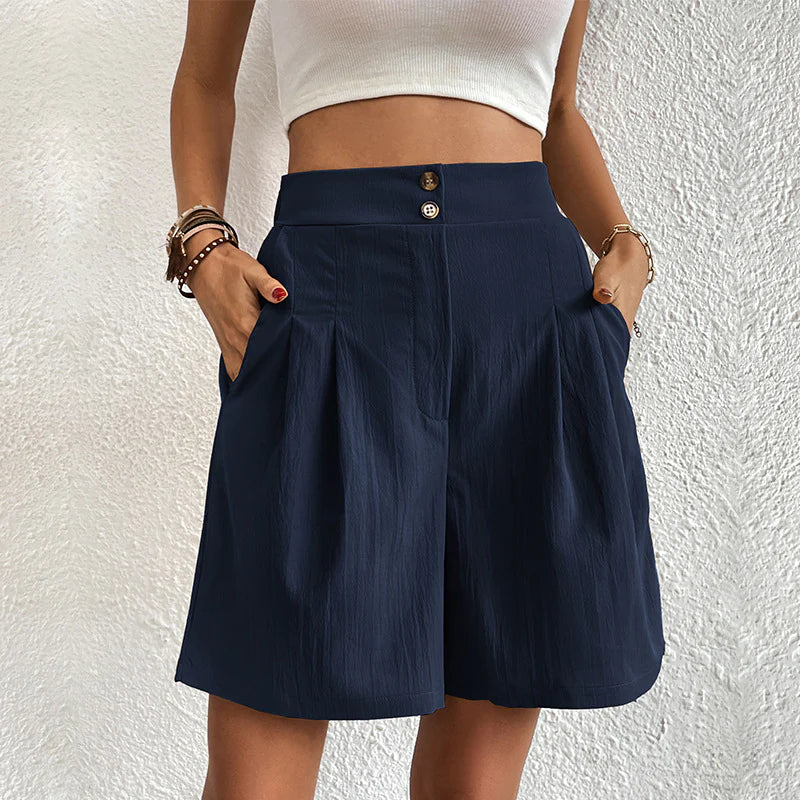 LYSSA | High-Waist Short met Plooien en Dubbele Knoopsluiting