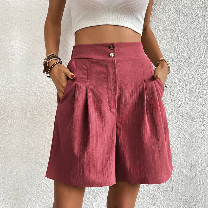 LYSSA | High-Waist Short met Plooien en Dubbele Knoopsluiting