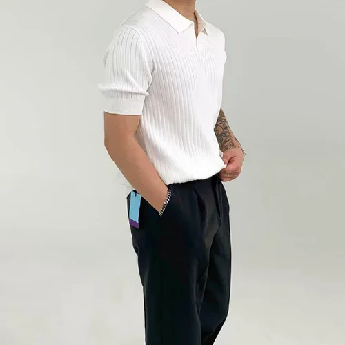 MAREO | Geribd poloshirt met korte mouwen voor heren