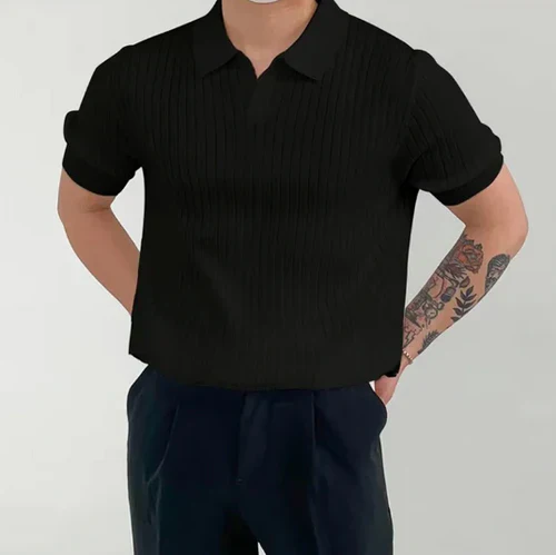 MAREO | Geribd poloshirt met korte mouwen voor heren