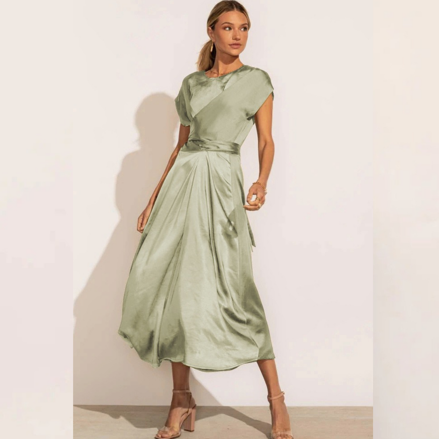 Elaria | Elegante Midi Avondjurk met Gelaagde Mouwen