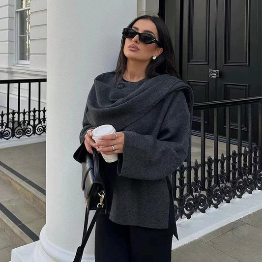 Oversized wollen jas met knoopsluiting en luxe voering