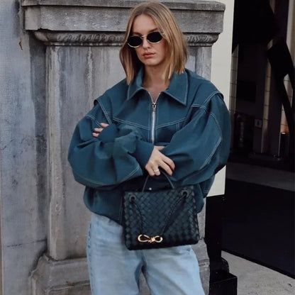 Oversized bomberjack met contrasterende stiksels