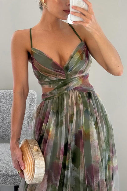 Rosalyn | Maxi Zomerjurk met Bloemenprint en Diepe Halslijn