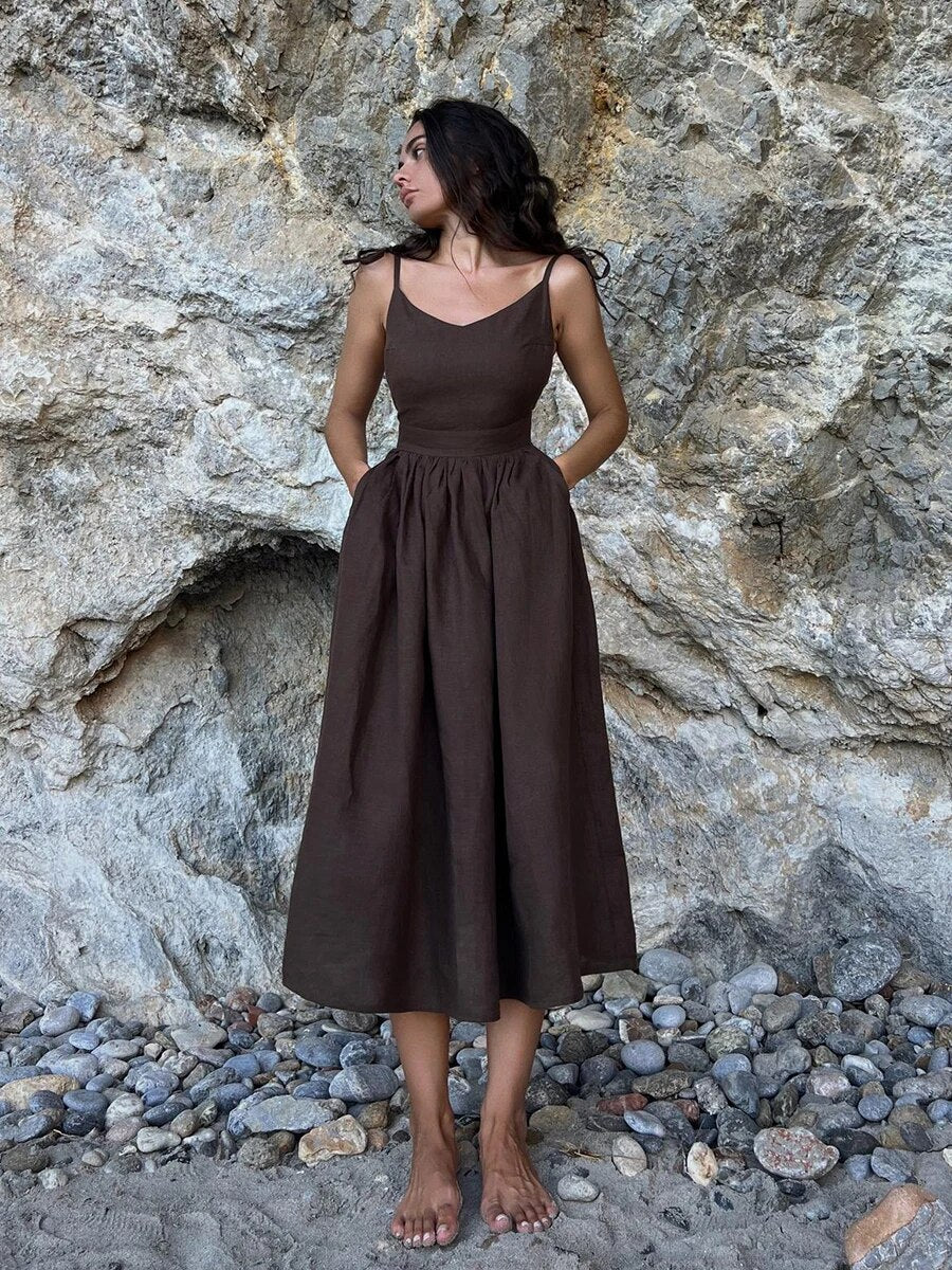 ZAILA | Elegante Linnen Zomerjurk met Fit & Flare Pasvorm