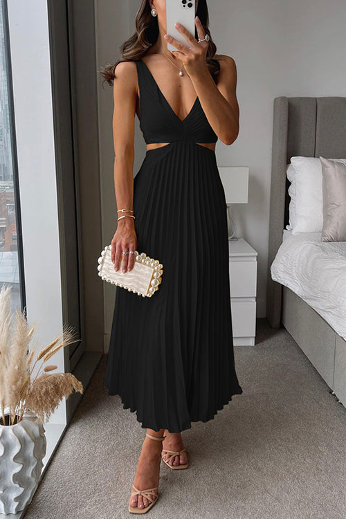 Elunara | Midi-Jurk met Geplooide Rok en Subtiele Cut-Outs