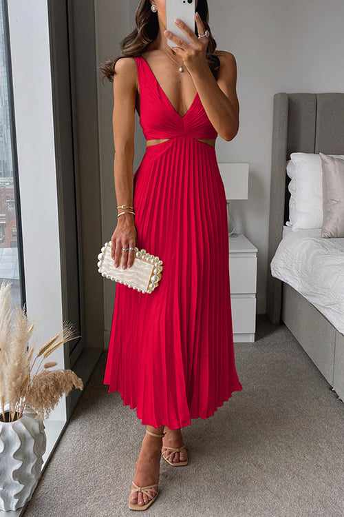 Elunara | Midi-Jurk met Geplooide Rok en Subtiele Cut-Outs