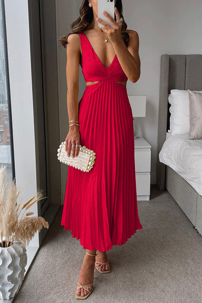 Elunara | Midi-Jurk met Geplooide Rok en Subtiele Cut-Outs