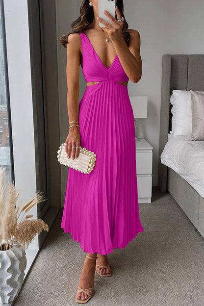 Elunara | Midi-Jurk met Geplooide Rok en Subtiele Cut-Outs