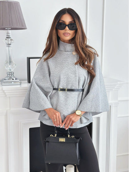 Batwing jas met riem en brede mouwen | Elegante mantel in wolmix