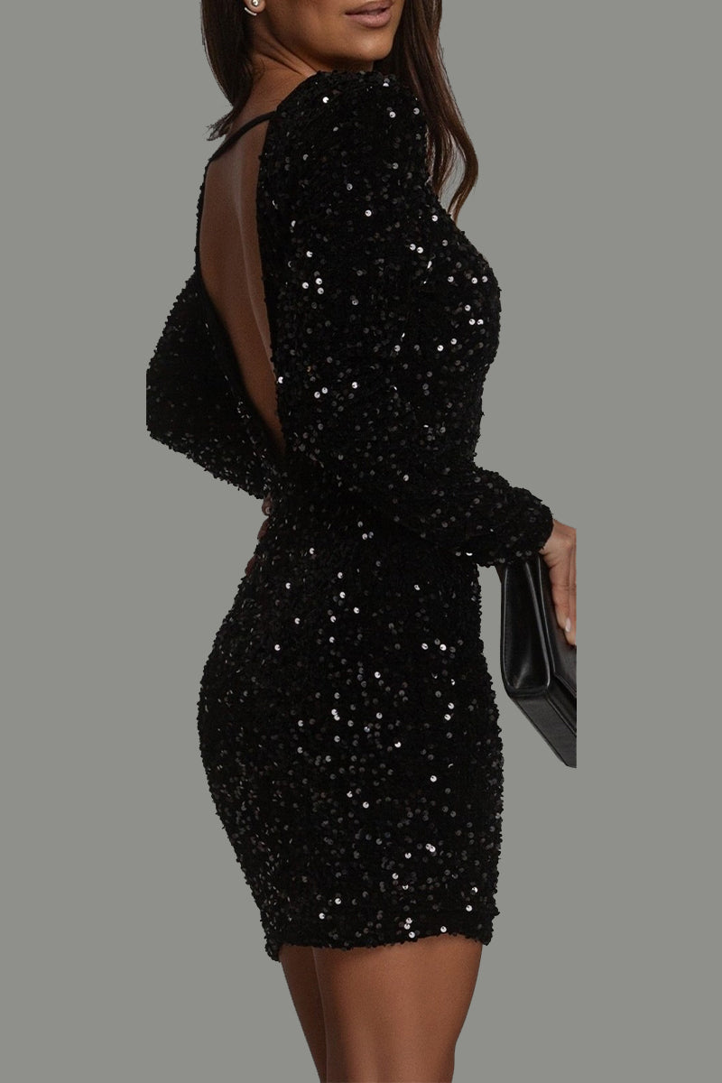 Maélia | Chique Glitter Feestjurk met Open Rug voor de Winter