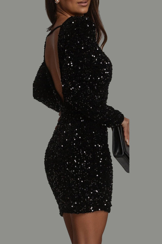 Maélia | Chique Glitter Feestjurk met Open Rug voor de Winter