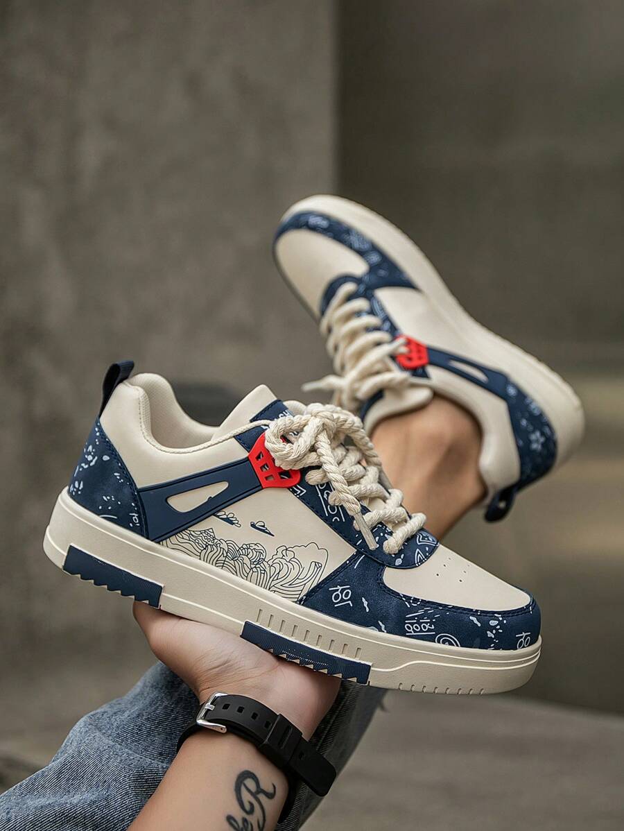Beige heren sneakers met print – sportief, comfortabel en perfect voor elke dag