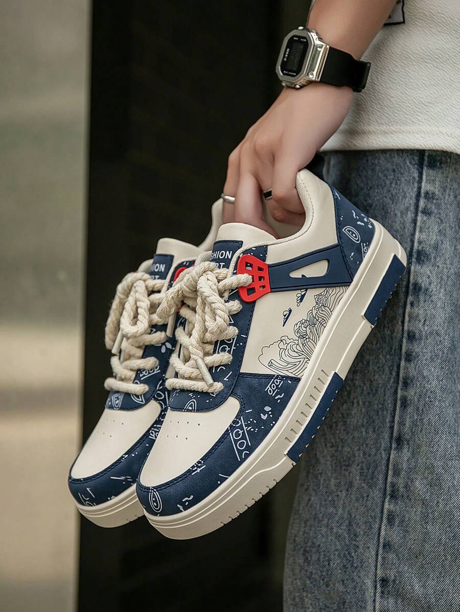 Beige heren sneakers met print – sportief, comfortabel en perfect voor elke dag