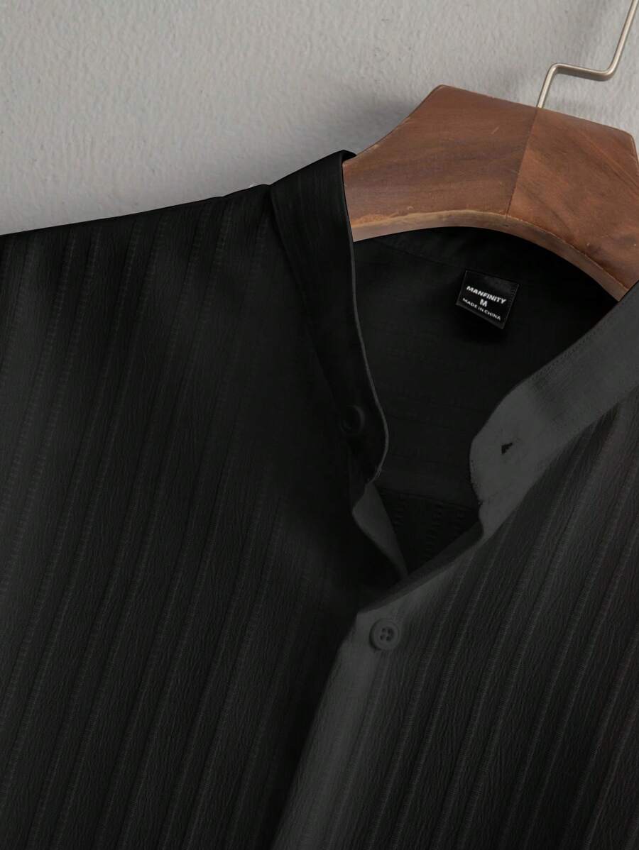 Zwart heren co-ord set met opstaande kraag – moderne Japanse stijl met luxe uitstraling