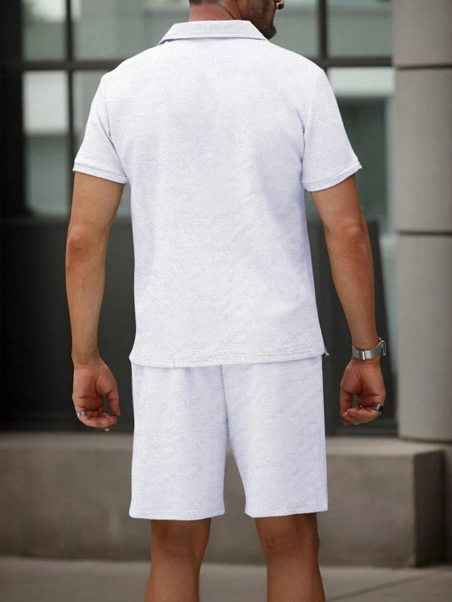 Beige heren polo & shorts set – minimalistische zomerset met relaxte uitstraling