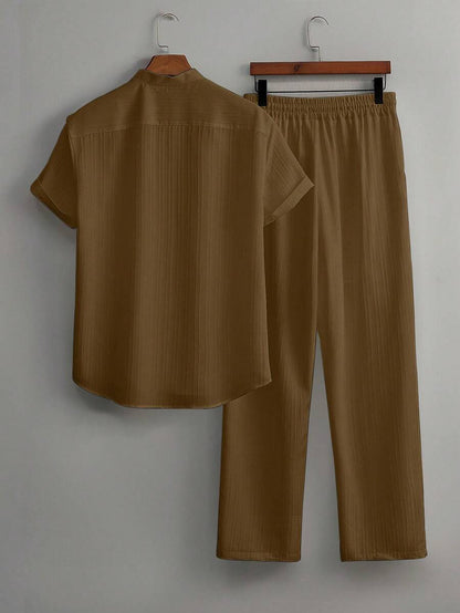 Zwart heren co-ord set met opstaande kraag – moderne Japanse stijl met luxe uitstraling