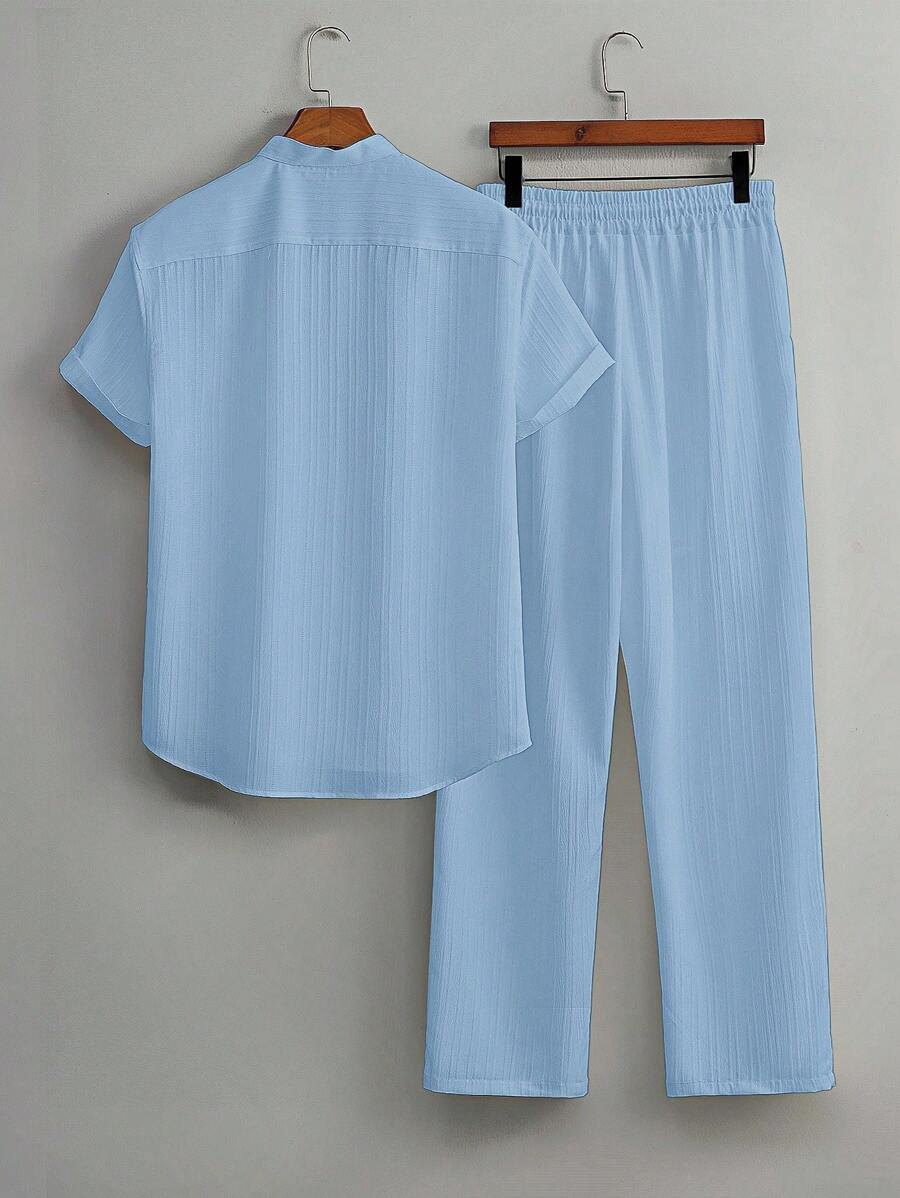 Zwart heren co-ord set met opstaande kraag – moderne Japanse stijl met luxe uitstraling