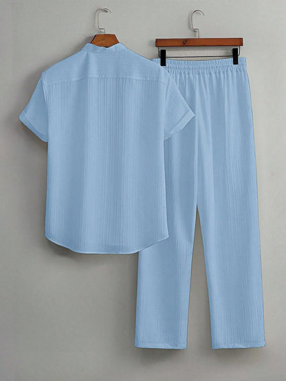 Zwart heren co-ord set met opstaande kraag – moderne Japanse stijl met luxe uitstraling
