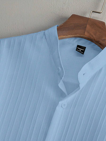 Zwart heren co-ord set met opstaande kraag – moderne Japanse stijl met luxe uitstraling